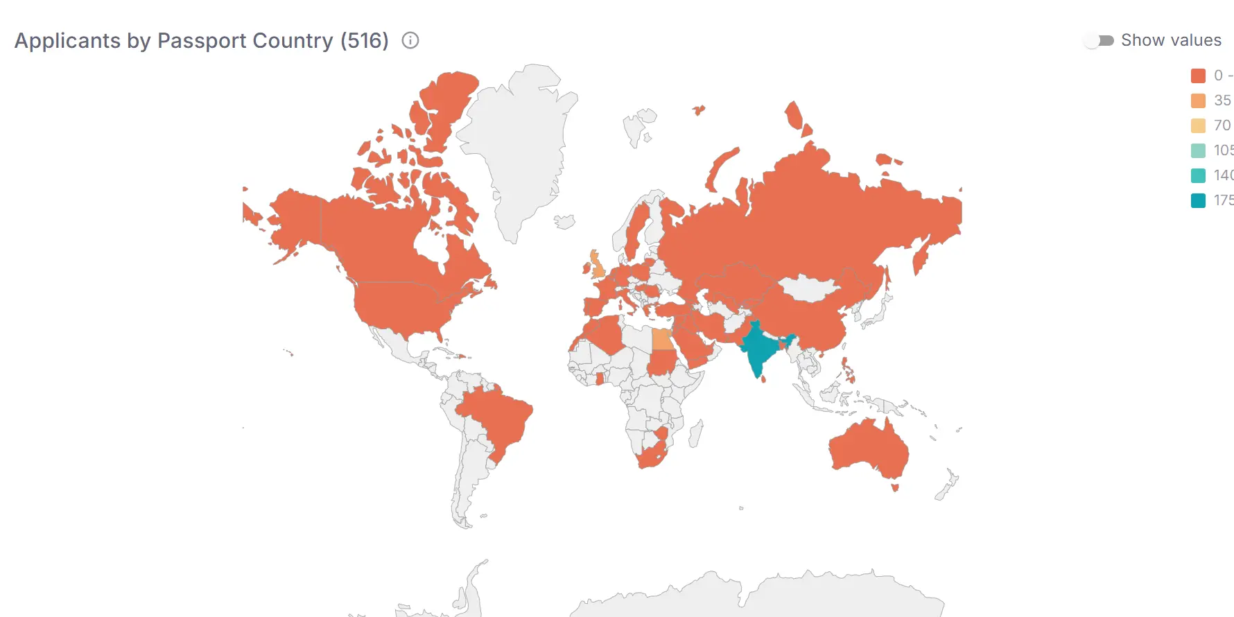 Candidate geography map used for sourcing visibility