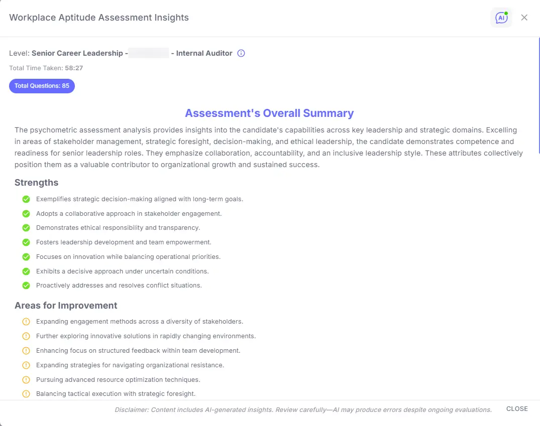 Psychometric intelligence view used for hiring decisions