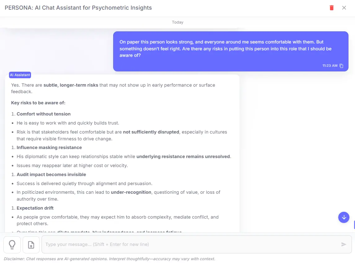 Persona final risk validation use case